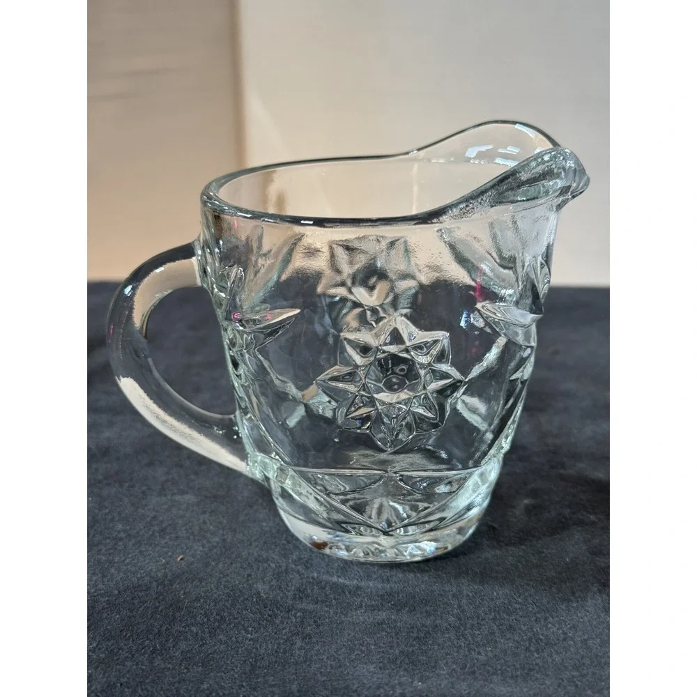 Vintage Anchor Hocking EAPC Presscut Clear Glass Star of David‎ Cream Pitcher